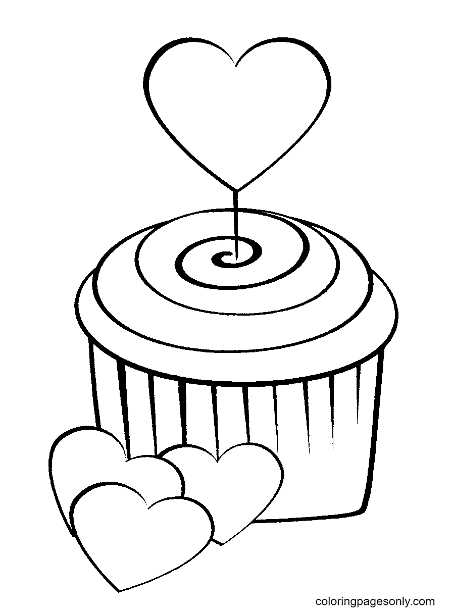Página para colorear de pastel y corazones