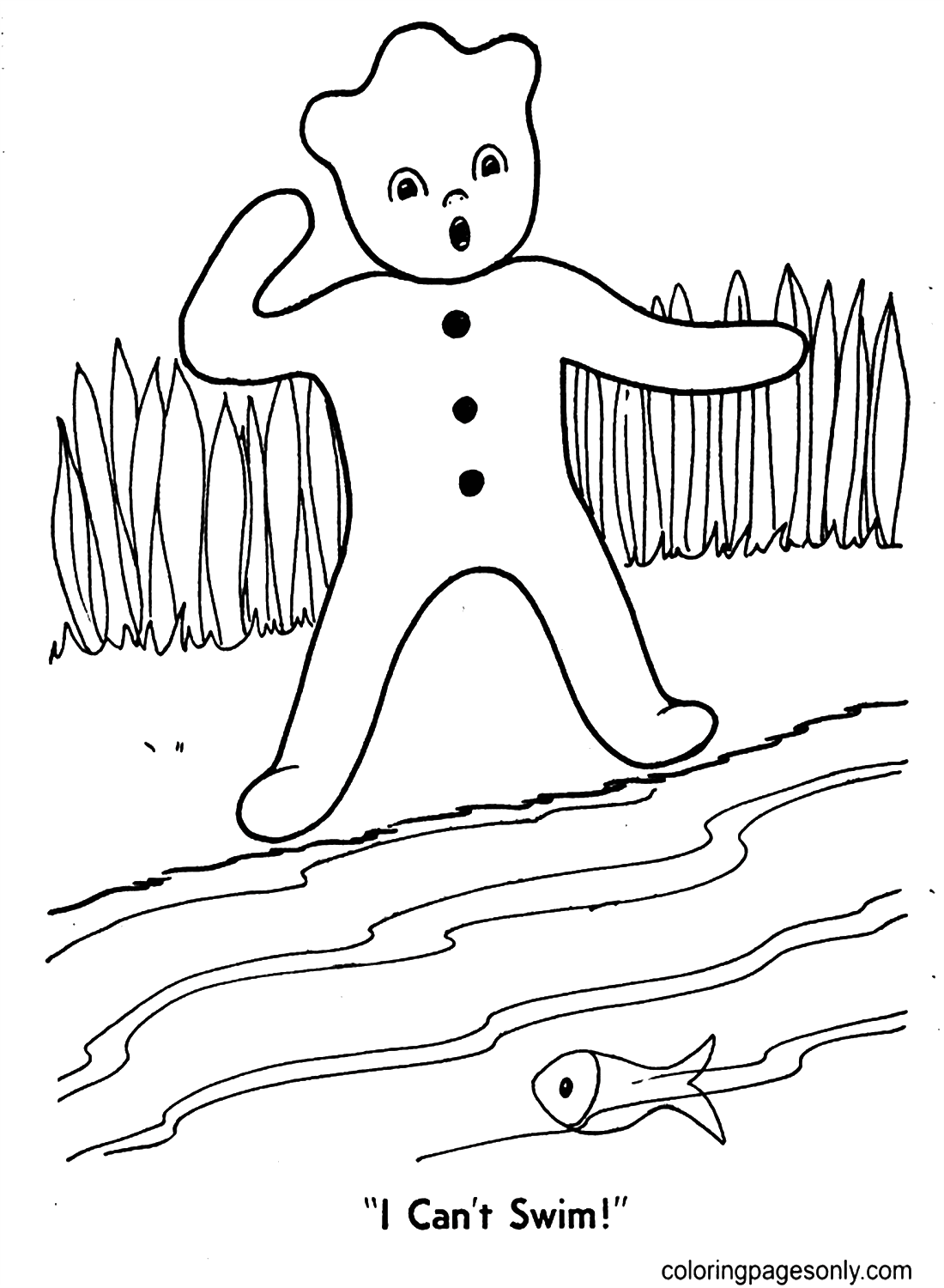 Can’t Swim Gingerbread Man Coloring Pages