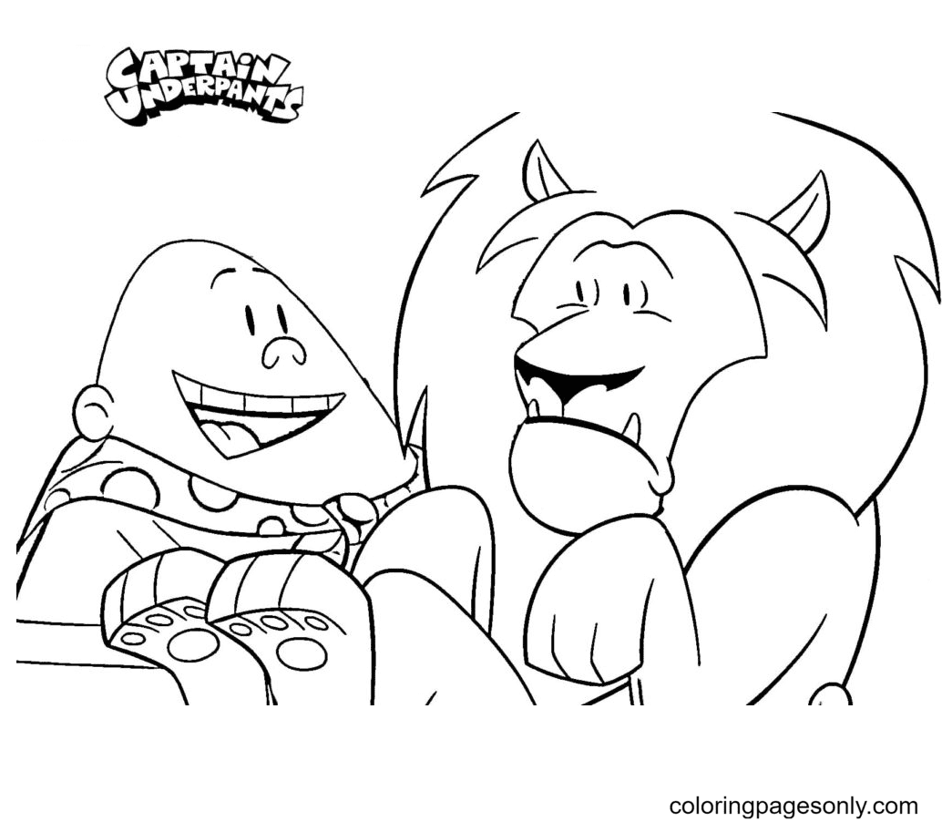 Captain Underpants and the lion Coloring Page
