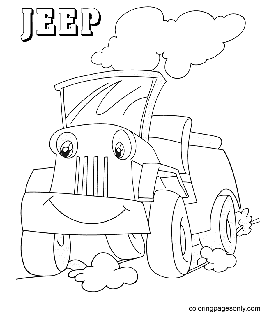 Cartoon Jeep Kleurplaat