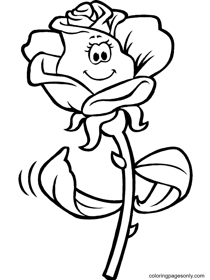 Cartoon Rose Flower Coloring Pages