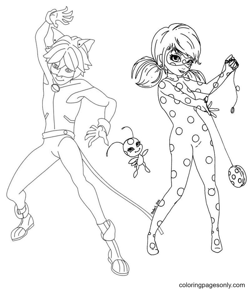 Desenhos para colorir Ladybug e Cat Noir para impressão e download 