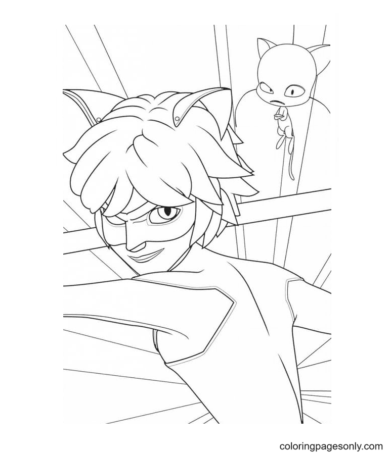 Cat Noir and Kwami Coloring Page