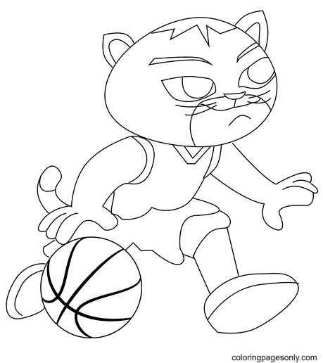 Gato jogando basquete para colorir