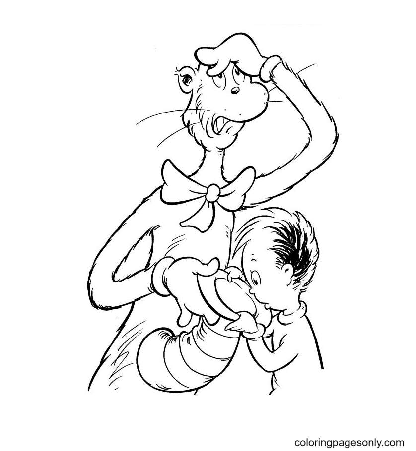 Cat in the Hat and the Boy Coloring Page