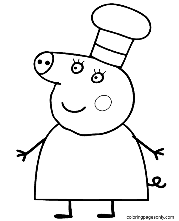 Chef Mommy Pig Coloring Page