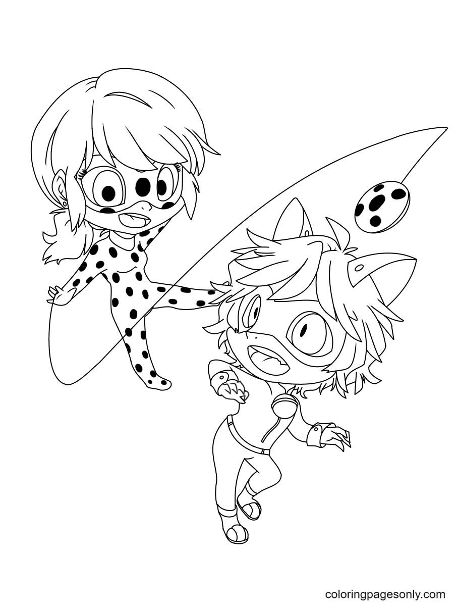 Desenhos para colorir de Chibi Ladybug e Cat Noir - Desenhos para colorir  gratuitos para impressão