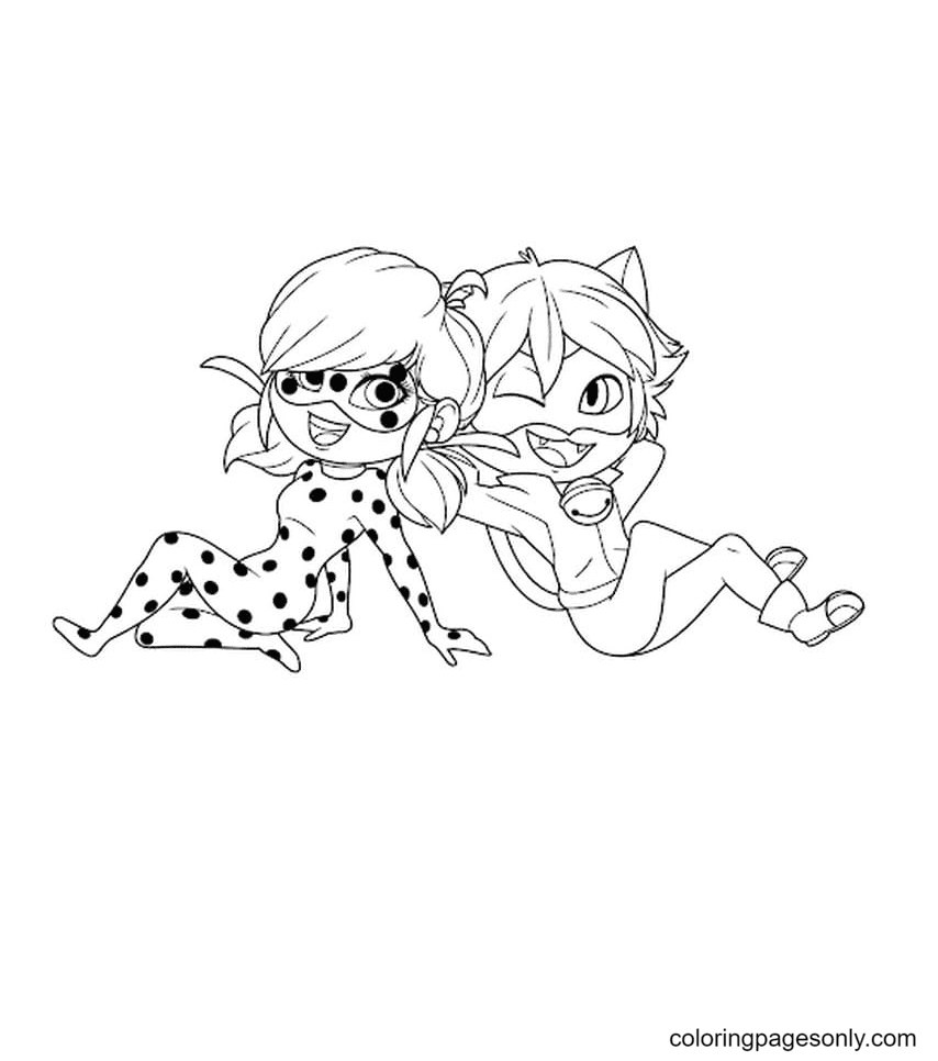 Chibi Ladybug and Cat Noir Coloring Page