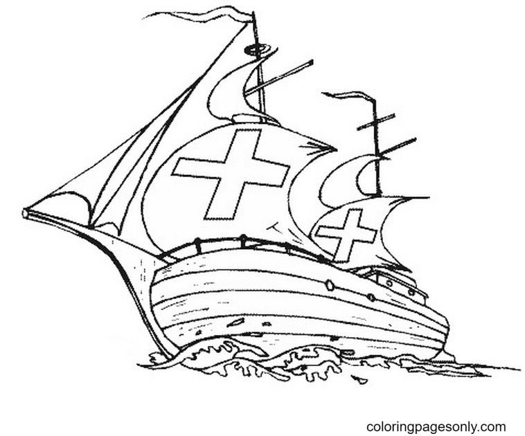 Christopher Columbus Ships Coloring Page