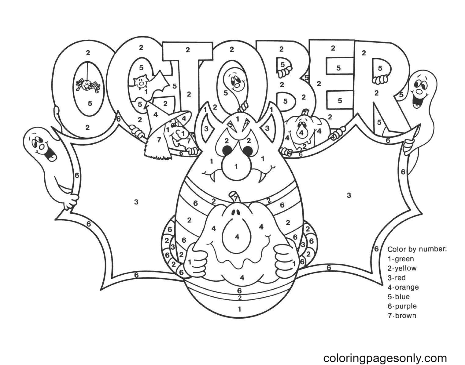 Color October by numbers Coloring Pages