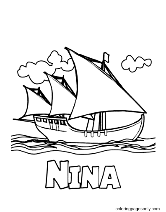 Columbus Day Ship Nina Coloring Page