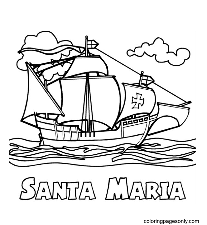 Columbus Day Ships Santa Maria Coloring Page