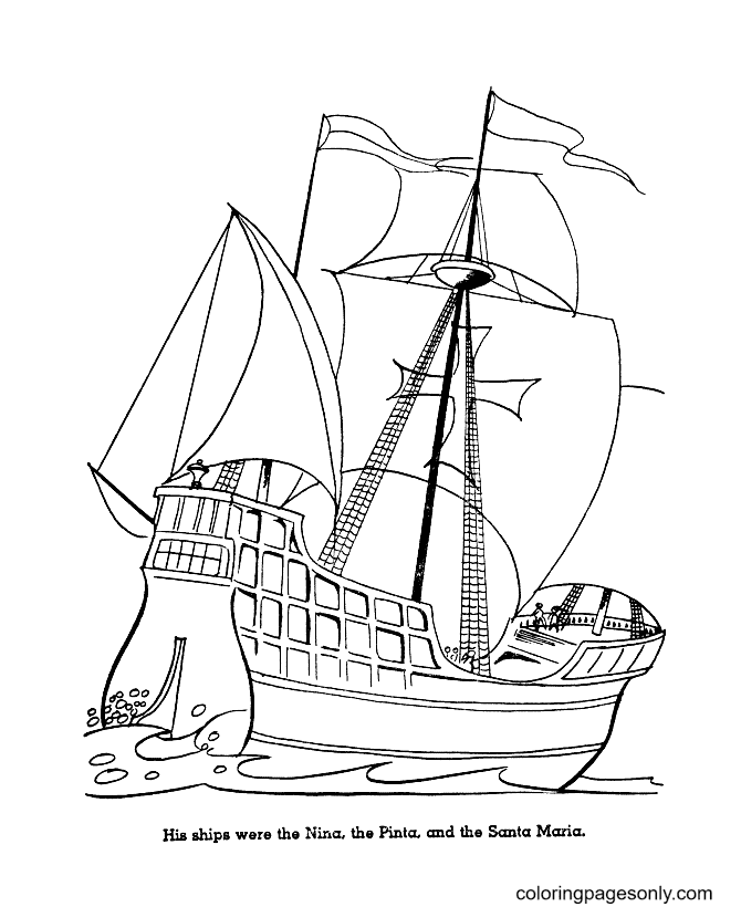 Columbus Day Ships Coloring Page