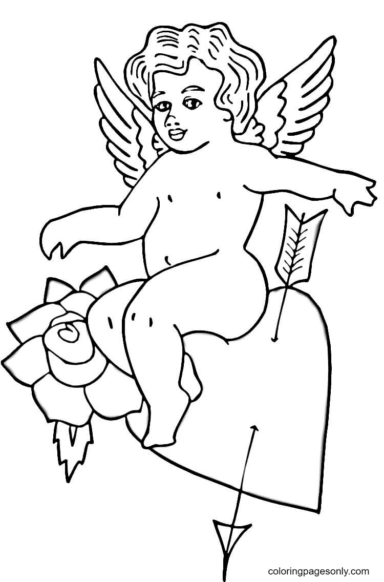 Cupid on Heart Coloring Page