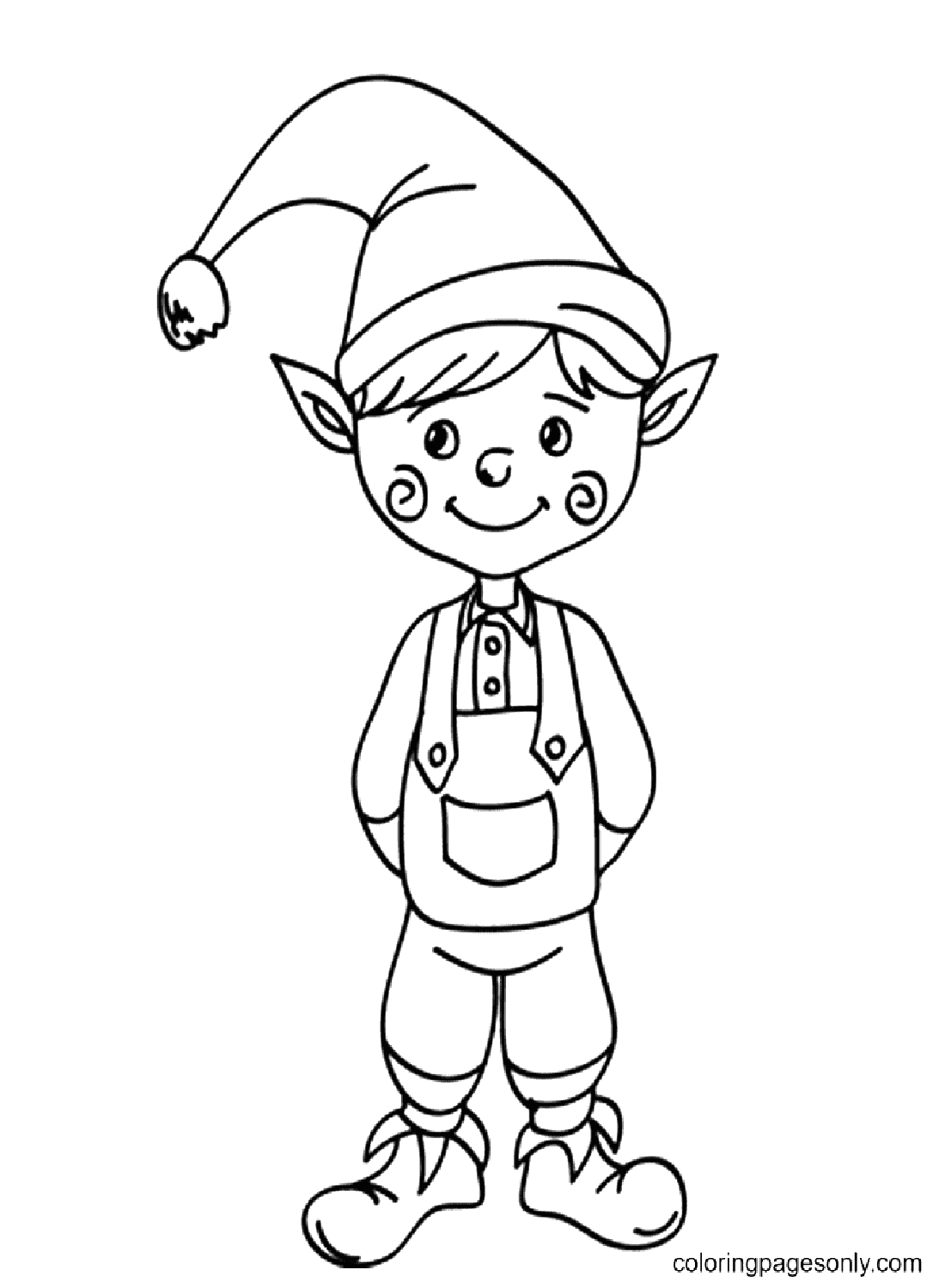 Cute Elf Smiling Coloring Page - Free Printable Coloring Pages