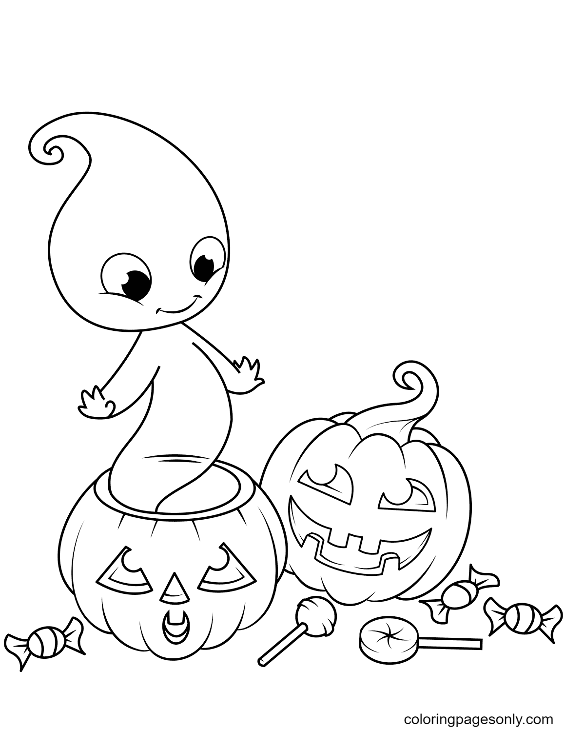 Cute Ghost from Jack O’Lantern Coloring Page