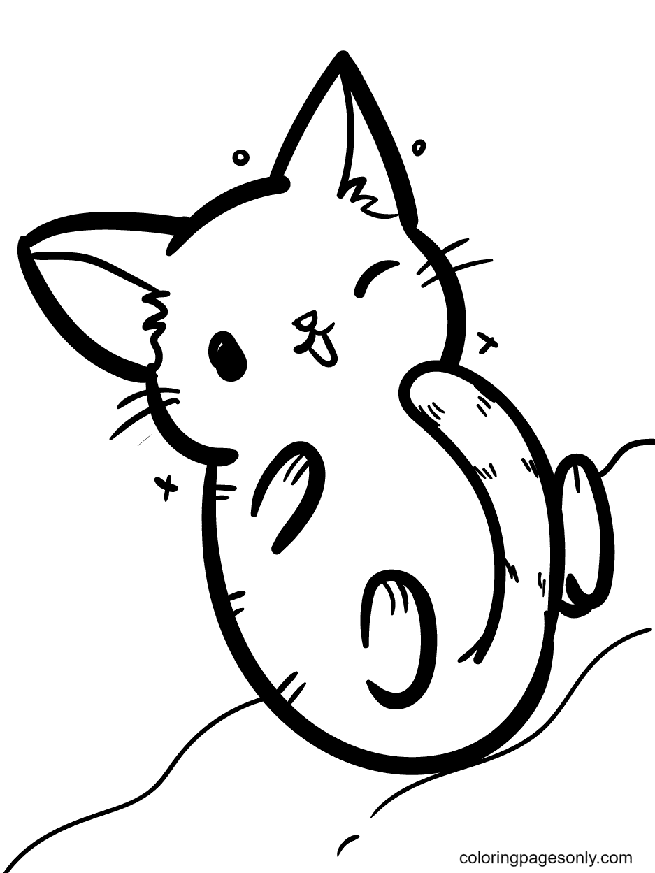 Coloriage chaton mignon allongé sur le dos avec un clin d'œil