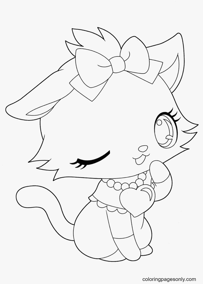 Cute Kitten with a Heart Necklace Coloring Page