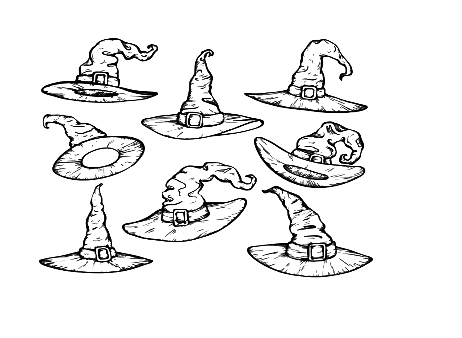 Cute Witch Hats Coloring Page