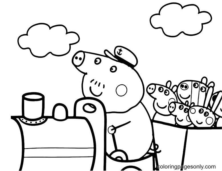 Daddy Pig leads the Train for Peppa Pig and friends Coloring Pages