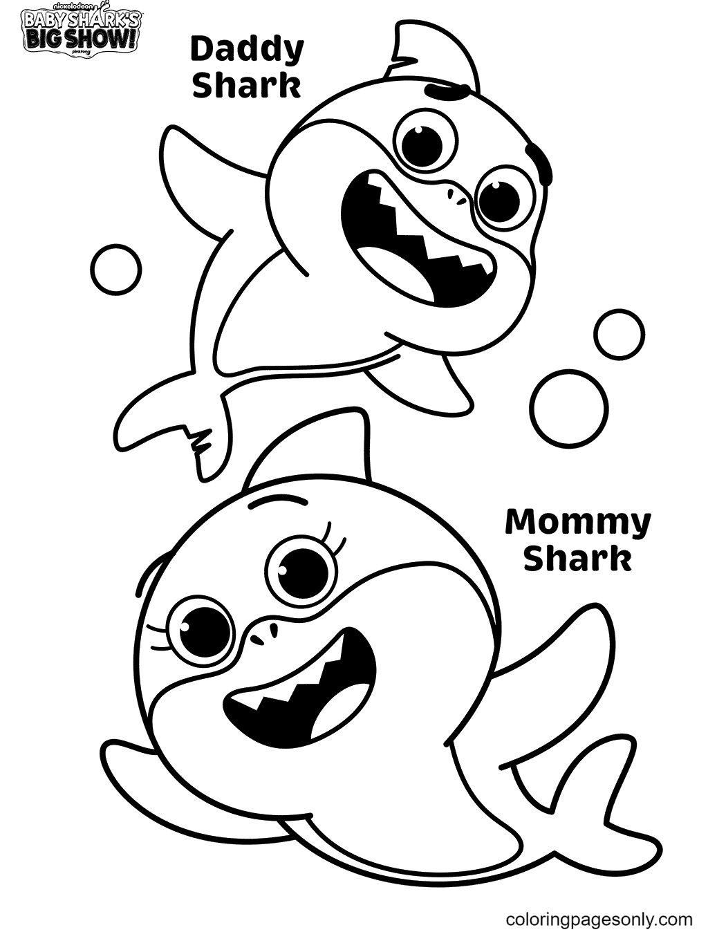 Daddy Shark and Mommy Shark Coloring Page
