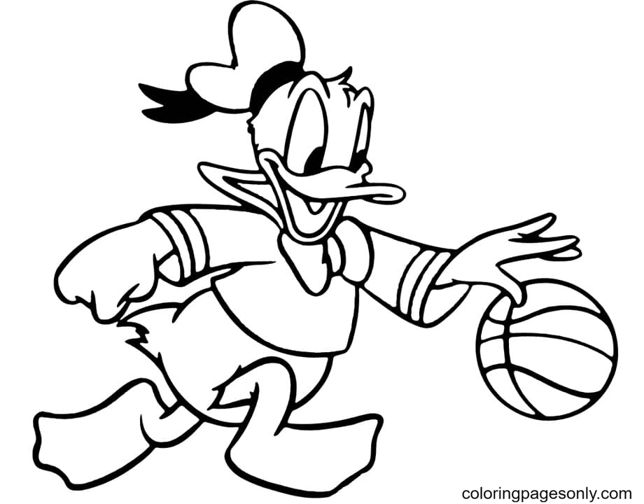 Donald speelt basketbal Kleurplaat