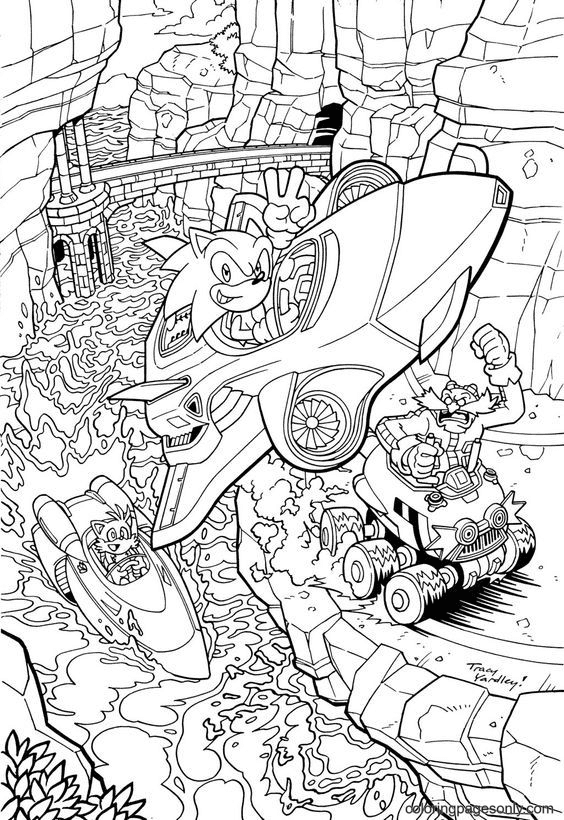 Dr Robotnik chases Sonic Coloring Pages