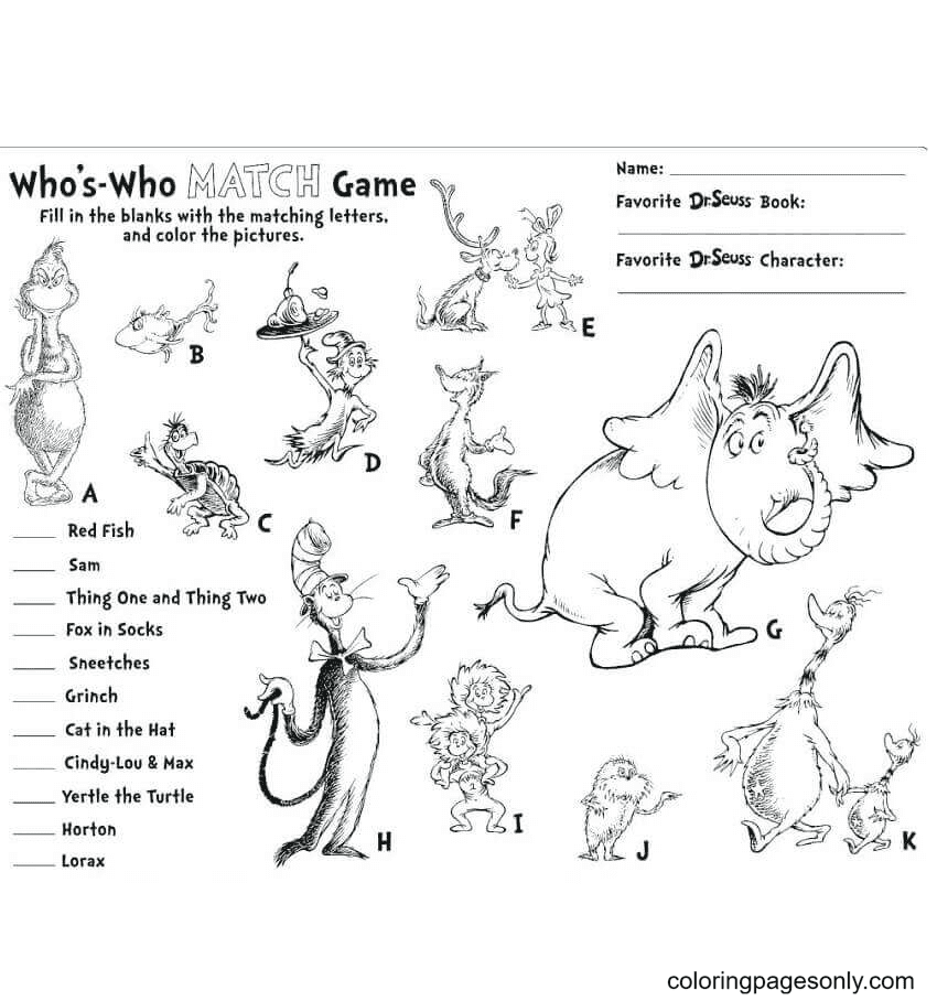 Dr. Seuss Day Activity Sheet Coloring Pages