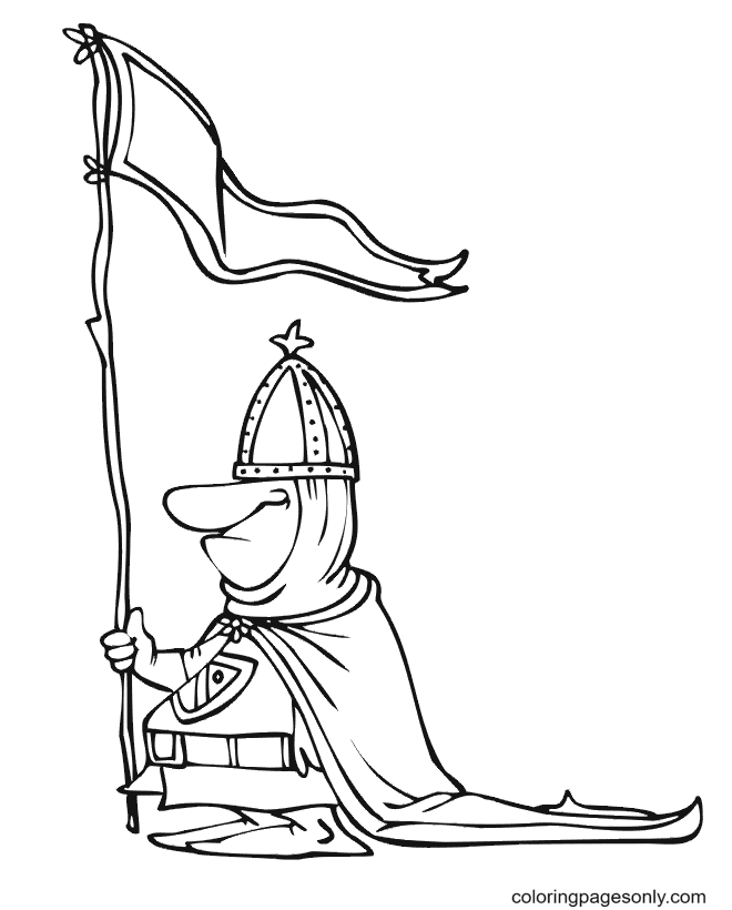 Dwarf Knight Holding the Flag Coloring Page