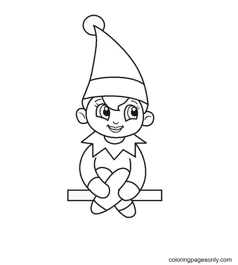Elves Sitting on The Shelf Coloring Page