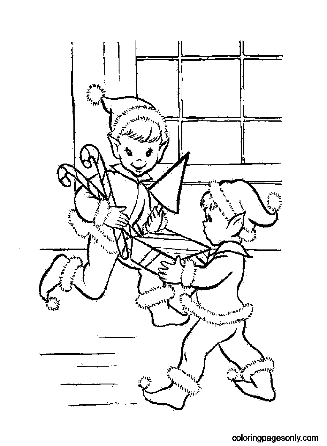 Elves With Christmas Presents Coloring Pages