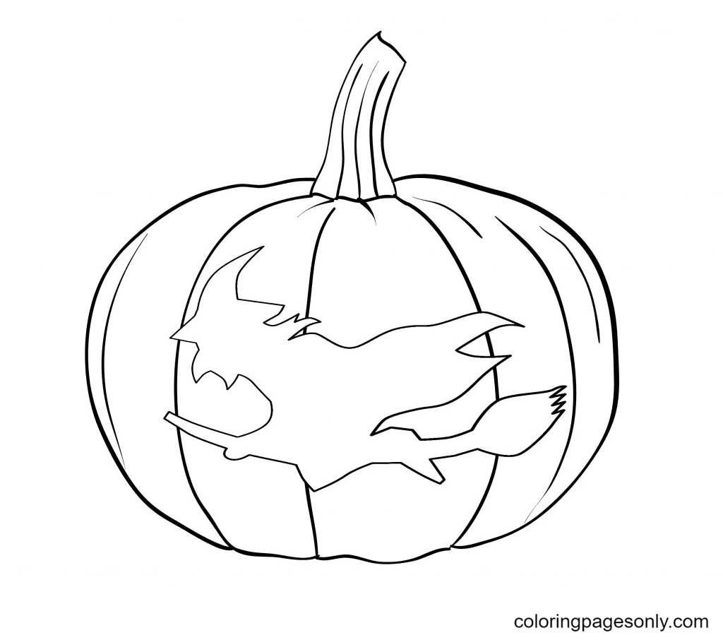 Engraved on Pumpkins the image of Witches Coloring Page