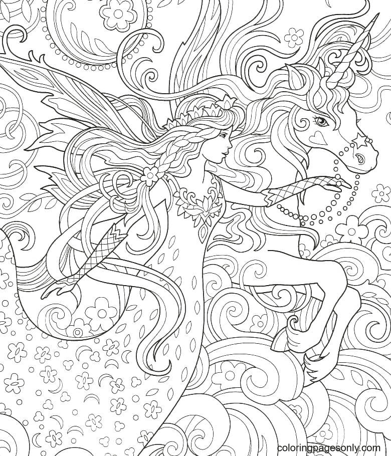 Fairy and Pegasus Coloring Page