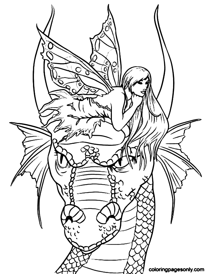 Fairy and dragon Coloring Pages
