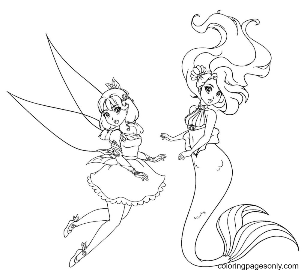 Fairy and mermaid Coloring Page