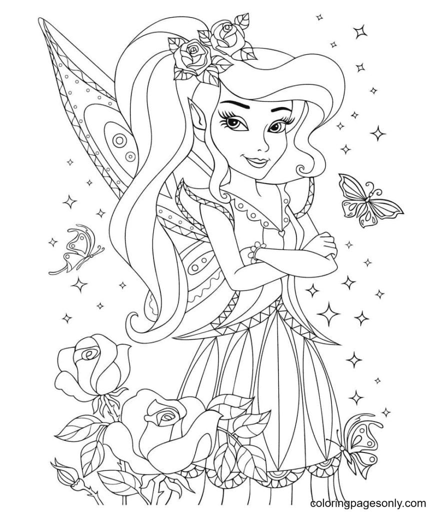 Fairy and roses Coloring Page