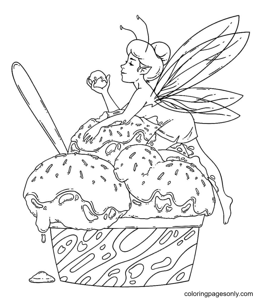 Fairy eating ice cream Coloring Page