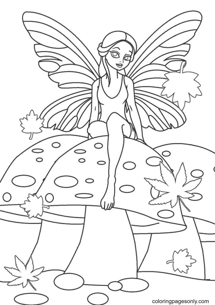 Fairy on mushroom Coloring Page