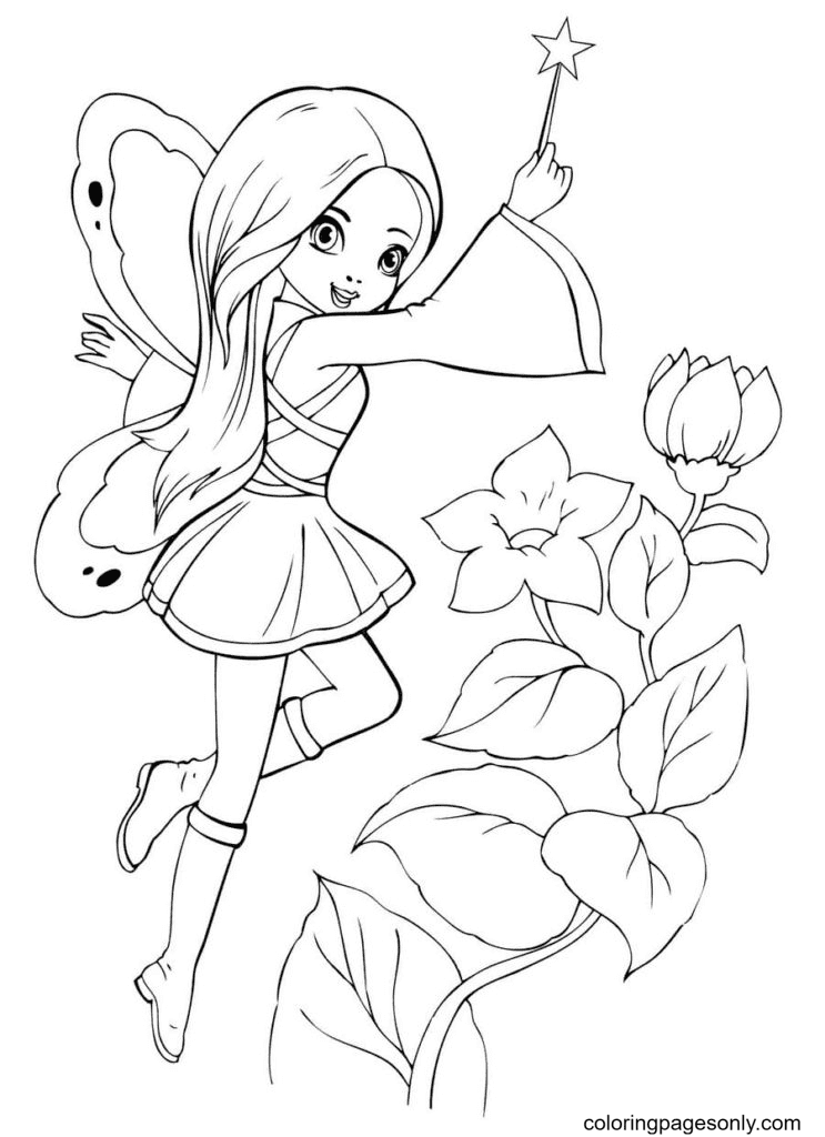 Fairy with a Magic Wand Coloring Page