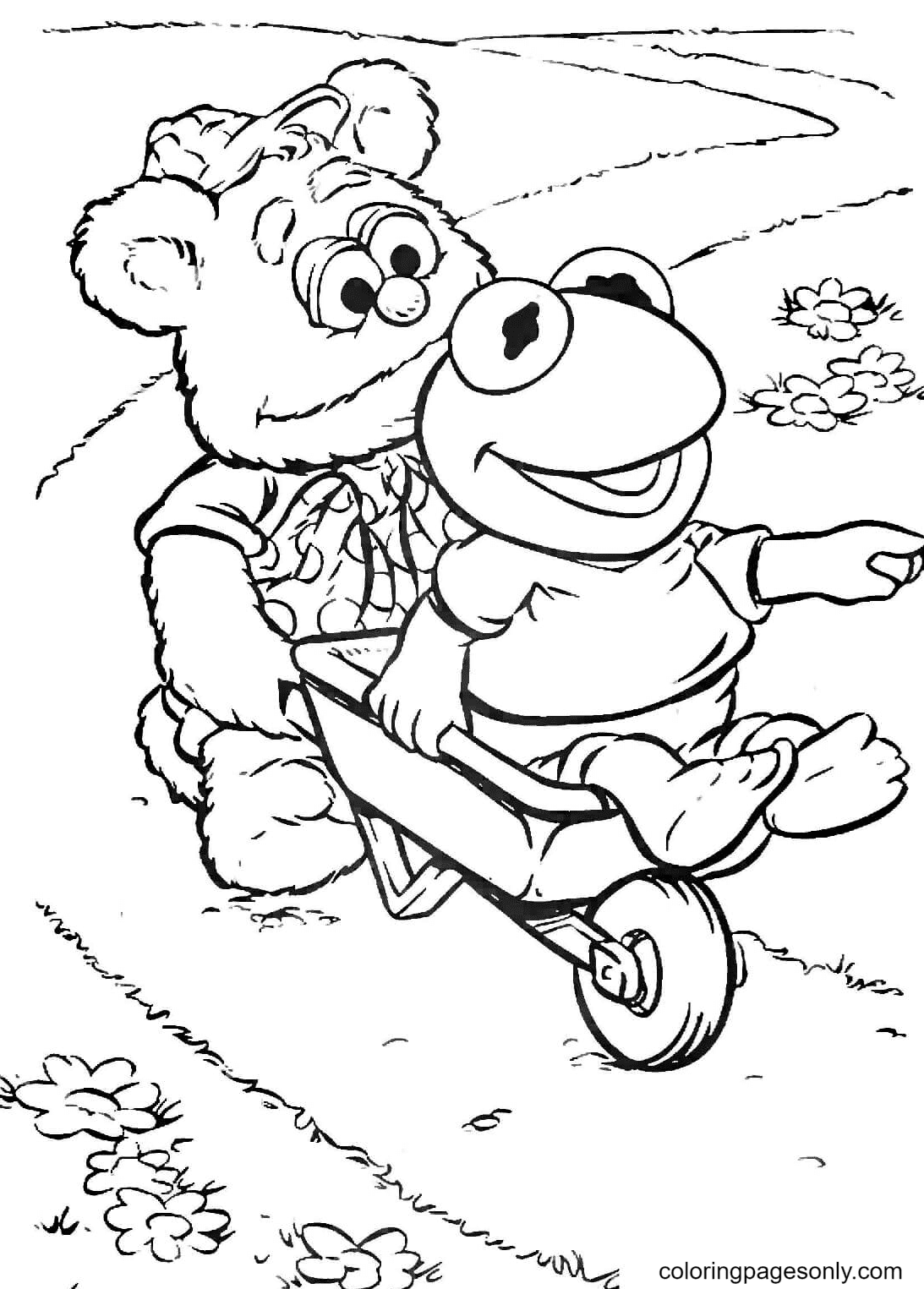 Fozzie and Kermit in a cart Coloring Page