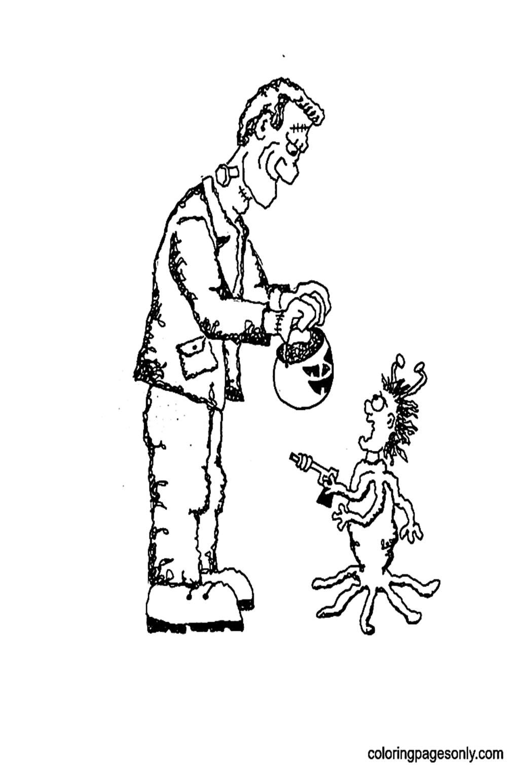 Frankenstein With Pumpkin Coloring Pages