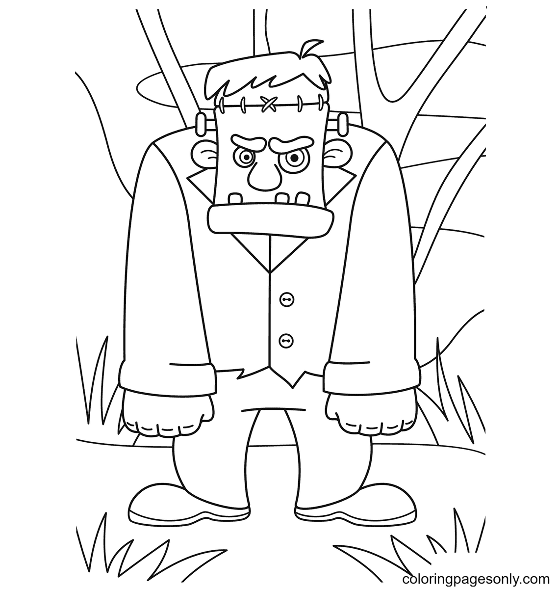 Frankenstein on Halloween Coloring Page