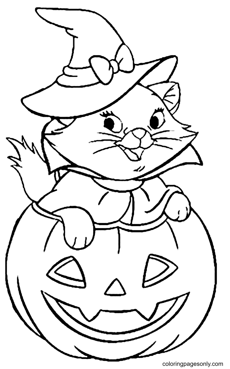Página para colorir de gato de Halloween grátis