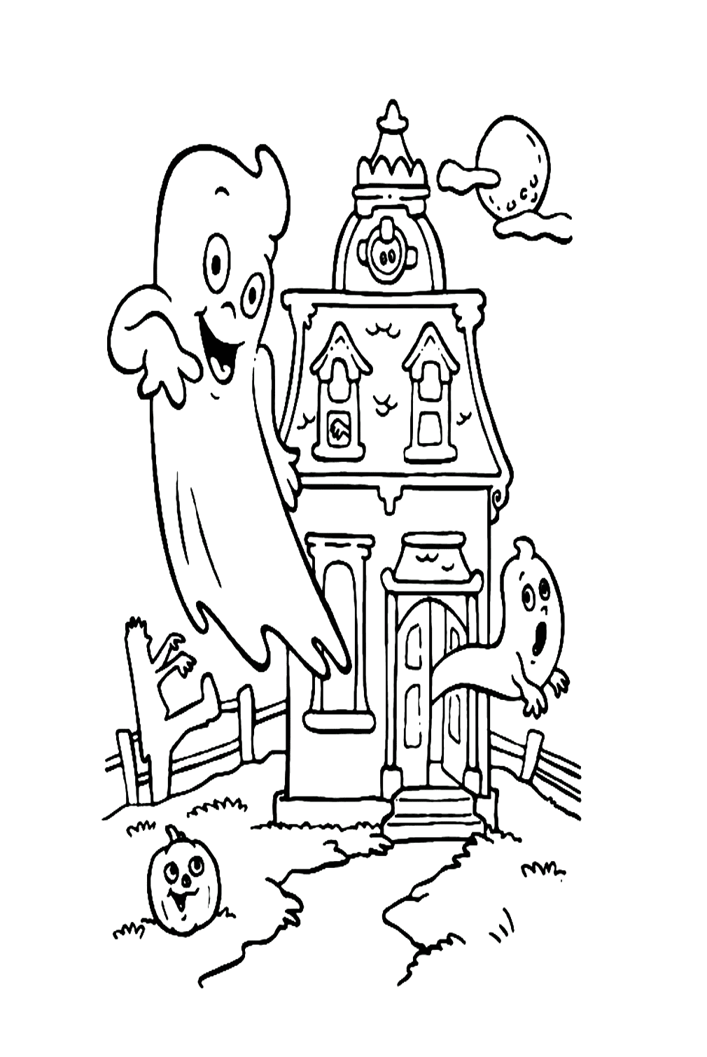 Friendly Ghost And Haunted House Coloring Pages