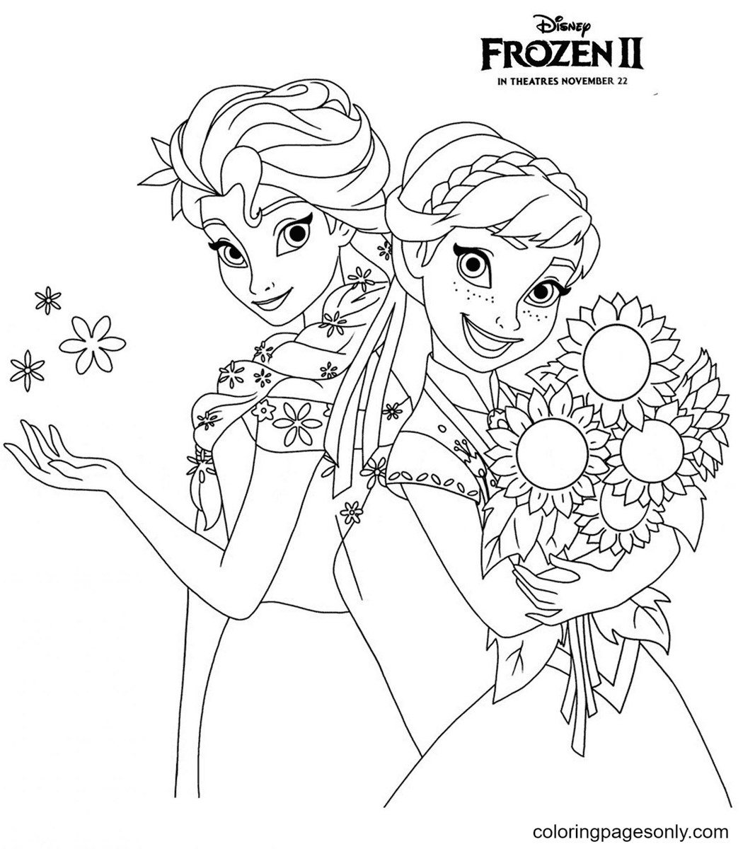 Frozen II Princess Anna Elsa Coloring Page