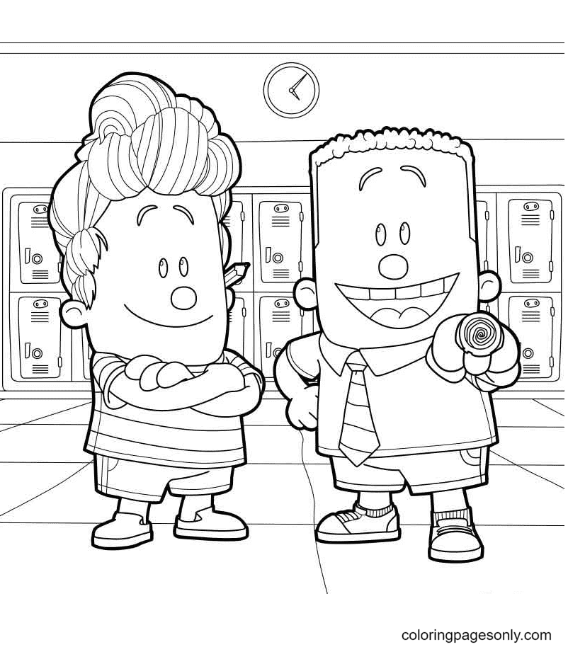 George and Harold Captain Underpants Coloring Page