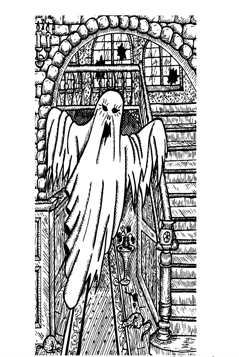Ghost In A Haunted House Coloring Pages