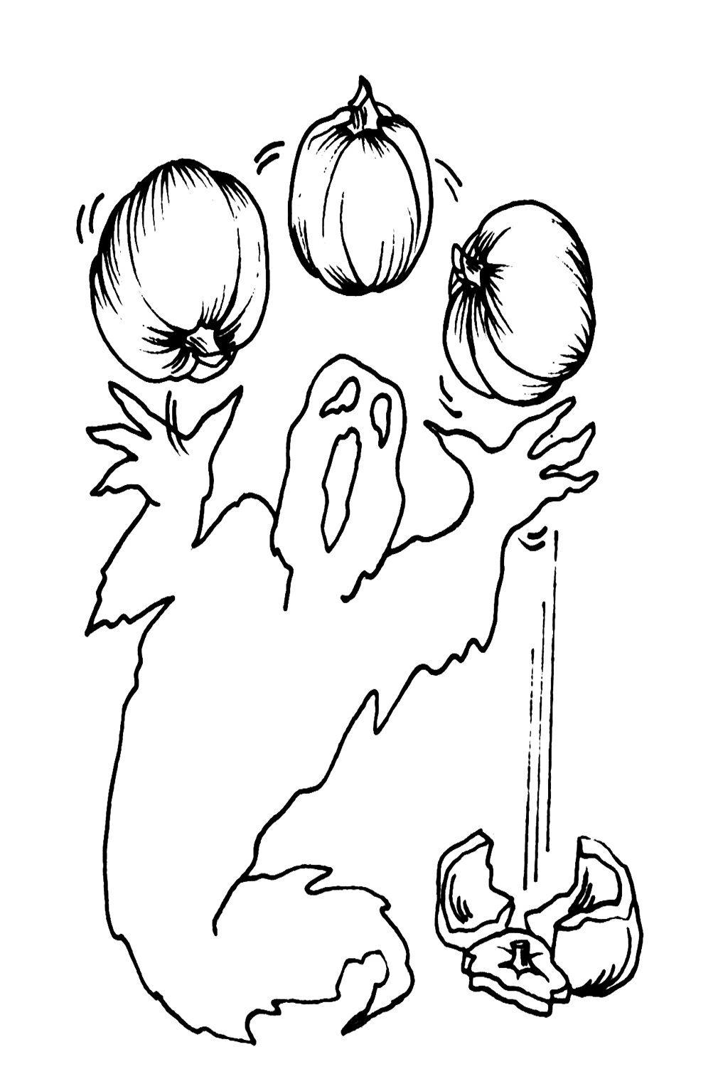 Ghost With Halloween Pumpkins Coloring Pages