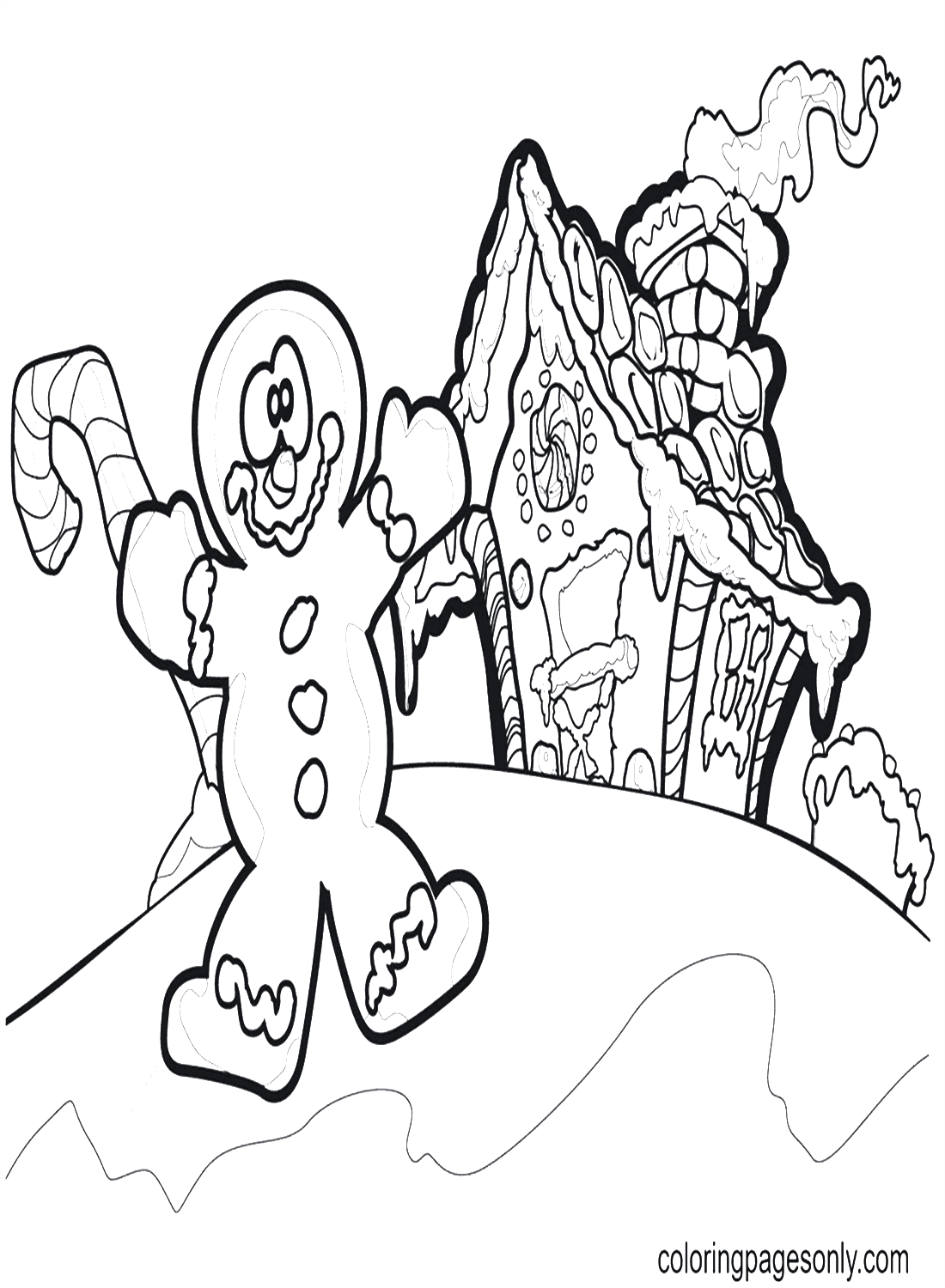 Gingerbread Man And Gingerbread House Coloring Pages