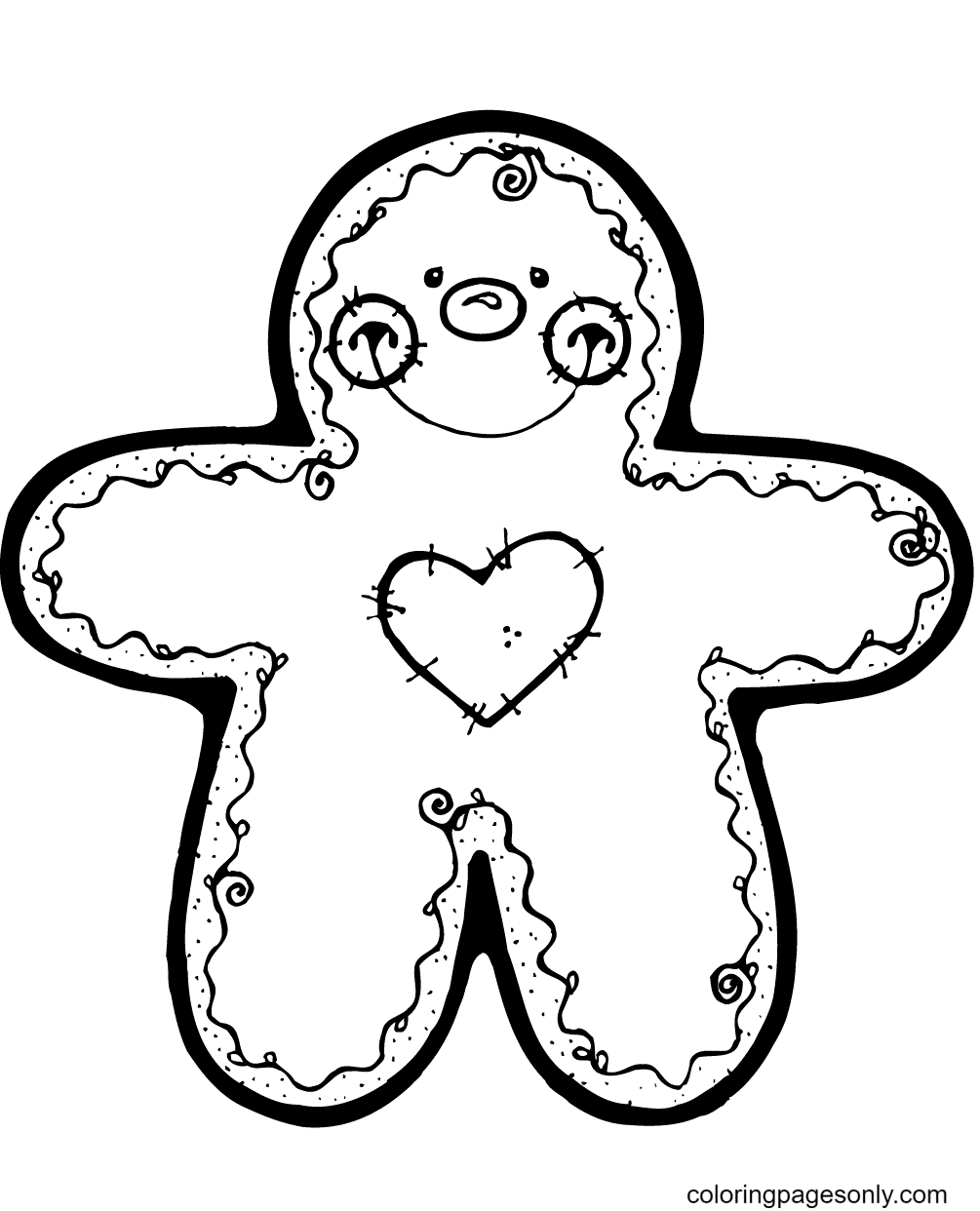 Gingerbread Man With a Heart Full of Thorns Coloring Pages